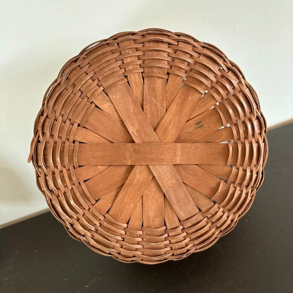 Longaberger Round Woven Basket Wood Lid Divided Bowl Lid 40454 Entertaining
